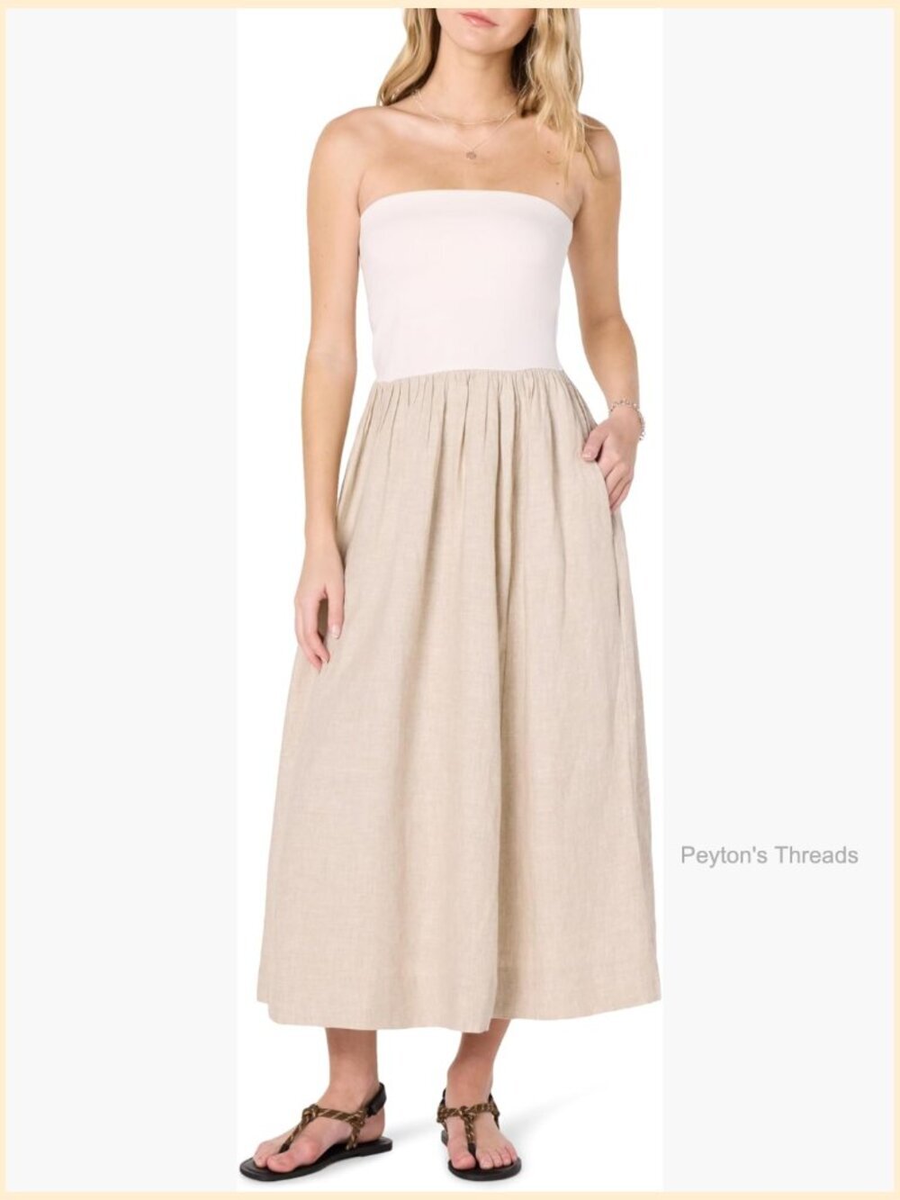 Strapless Mixed Media Maxi Dress A-Line Cotton Blend Backless